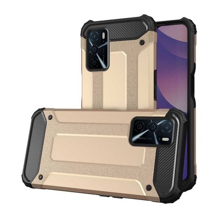 Oppo A16 ile uyumlu Çİft Katman Koruyucu Crash Military Tank Kılıf - Gold