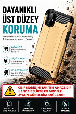 Oppo A73 ile uyumlu Çİft Katman Koruyucu Crash Military Tank Kılıf - Gold
