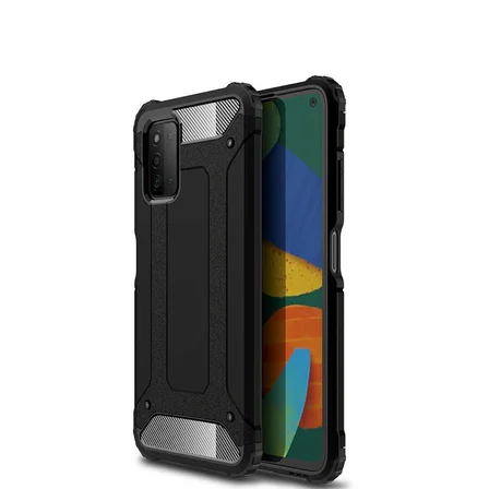 Samsung Galaxy A03S ile uyumlu Çİft Katman Koruyucu Crash Military Tank Kılıf - Siyah