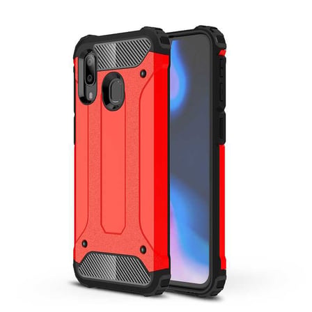 Samsung Galaxy A30 ile uyumlu Çİft Katman Koruyucu Crash Military Tank Kılıf - Kırmızı