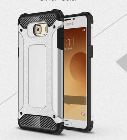 Samsung Galaxy C5 ile uyumlu Çİft Katman Koruyucu Crash Military Tank Kılıf - Gri