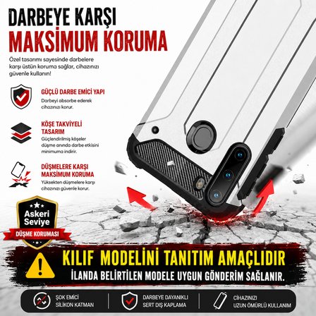 Samsung Galaxy M22 ile uyumlu Çİft Katman Koruyucu Crash Military Tank Kılıf - Rose Gold