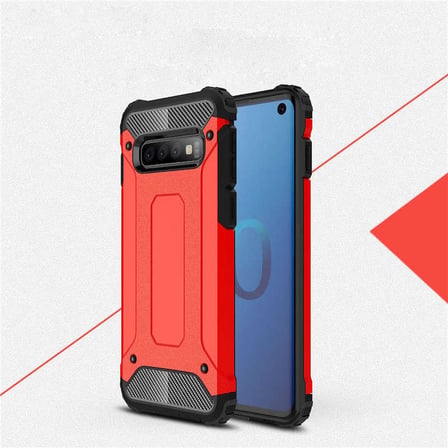 Samsung Galaxy S10 Plus ile uyumlu Çİft Katman Koruyucu Crash Military Tank Kılıf - Kırmızı