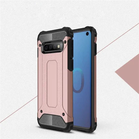 Samsung Galaxy S10 Plus ile uyumlu Çİft Katman Koruyucu Crash Military Tank Kılıf - Rose Gold
