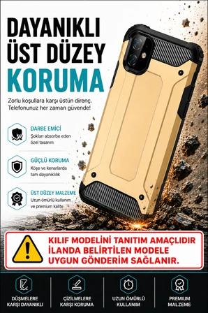 Samsung Galaxy S10 Plus ile uyumlu Çİft Katman Koruyucu Crash Military Tank Kılıf - Rose Gold