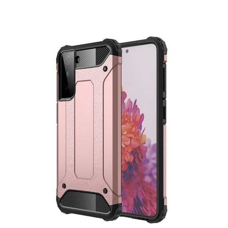 Samsung Galaxy S21 ile uyumlu Çİft Katman Koruyucu Crash Military Tank Kılıf - Rose Gold