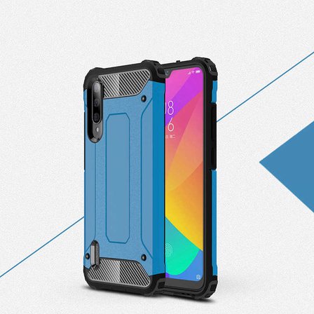 Xiaomi Mi 9 Lite ile uyumlu Çİft Katman Koruyucu Crash Military Tank Kılıf - Mavi