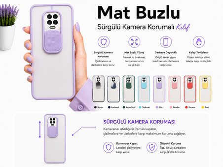 İnfinix Note 7 Uyumlu Kılıf Sürgülü Kamera Korumalı Mat Lensi Telefon Kılıfı - Sarı