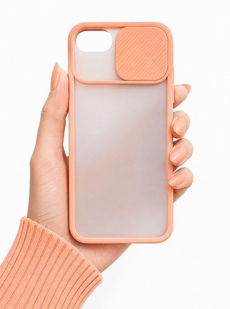 Apple iPhone 7 Plus Uyumlu Kılıf Sürgülü Kamera Korumalı Mat Lensi Telefon Kılıfı - Pembe Açık