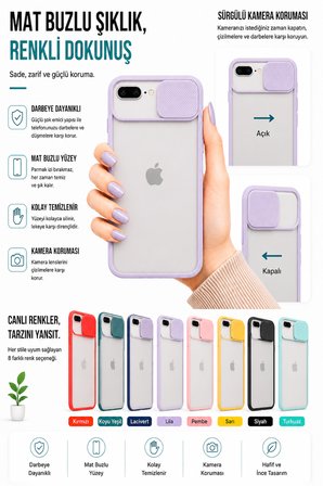 Apple iPhone 7 Plus Uyumlu Kılıf Sürgülü Kamera Korumalı Mat Lensi Telefon Kılıfı - Pembe Açık