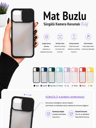 Apple iPhone 7 Plus Uyumlu Kılıf Sürgülü Kamera Korumalı Mat Lensi Telefon Kılıfı - Turkuaz