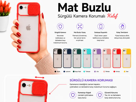 Apple iPhone 7 Uyumlu Kılıf Sürgülü Kamera Korumalı Mat Lensi Telefon Kılıfı - Lacivert