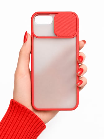 Apple iPhone 8 Plus Uyumlu Kılıf Sürgülü Kamera Korumalı Mat Lensi Telefon Kılıfı - Kırmızı
