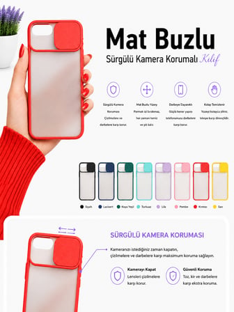 Apple iPhone 8 Plus Uyumlu Kılıf Sürgülü Kamera Korumalı Mat Lensi Telefon Kılıfı - Koyu Yeşil
