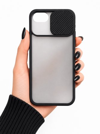 Apple iPhone 8 Plus Uyumlu Kılıf Sürgülü Kamera Korumalı Mat Lensi Telefon Kılıfı - Siyah