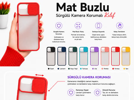 Apple iPhone 8 Plus Uyumlu Kılıf Sürgülü Kamera Korumalı Mat Lensi Telefon Kılıfı - Turkuaz