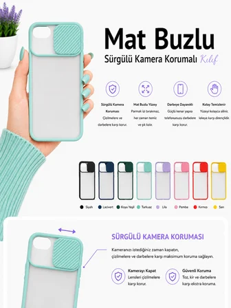 Apple iPhone 8 Uyumlu Kılıf Sürgülü Kamera Korumalı Mat Lensi Telefon Kılıfı - Lacivert