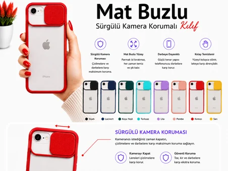 Apple iPhone 8 Uyumlu Kılıf Sürgülü Kamera Korumalı Mat Lensi Telefon Kılıfı - Lacivert