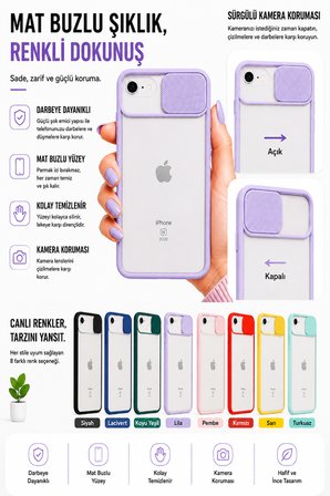 Apple iPhone SE 2020 Uyumlu Kılıf Sürgülü Kamera Korumalı Mat Lensi Telefon Kılıfı - Kırmızı