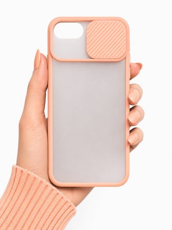 Apple iPhone SE 2020 Uyumlu Kılıf Sürgülü Kamera Korumalı Mat Lensi Telefon Kılıfı - Pembe Açık