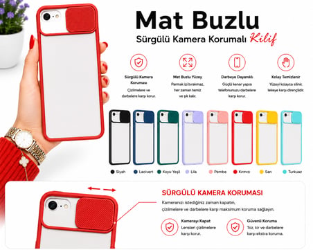 Apple iPhone SE 2020 Uyumlu Kılıf Sürgülü Kamera Korumalı Mat Lensi Telefon Kılıfı - Pembe Açık