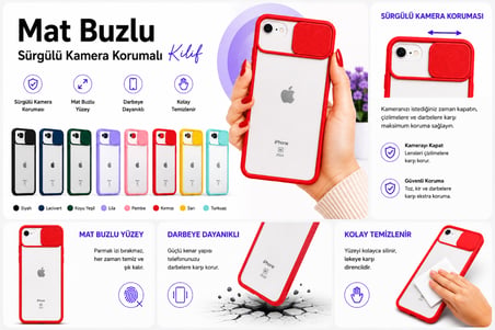 Apple iPhone SE 2020 Uyumlu Kılıf Sürgülü Kamera Korumalı Mat Lensi Telefon Kılıfı - Sarı