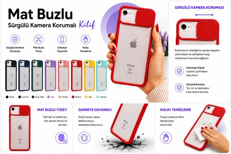 Apple iPhone SE 2022 Uyumlu Kılıf Sürgülü Kamera Korumalı Mat Lensi Telefon Kılıfı - Lila