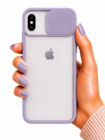 Apple iPhone X Uyumlu Kılıf Sürgülü Kamera Korumalı Mat Lensi Telefon Kılıfı - Lila