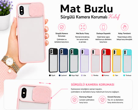 Apple iPhone X Uyumlu Kılıf Sürgülü Kamera Korumalı Mat Lensi Telefon Kılıfı - Lila