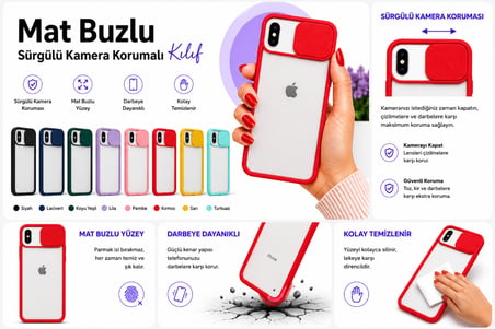 Apple iPhone X Uyumlu Kılıf Sürgülü Kamera Korumalı Mat Lensi Telefon Kılıfı - Lila