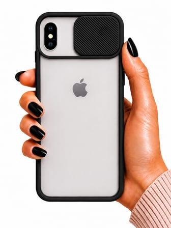 Apple iPhone X Uyumlu Kılıf Sürgülü Kamera Korumalı Mat Lensi Telefon Kılıfı - Siyah
