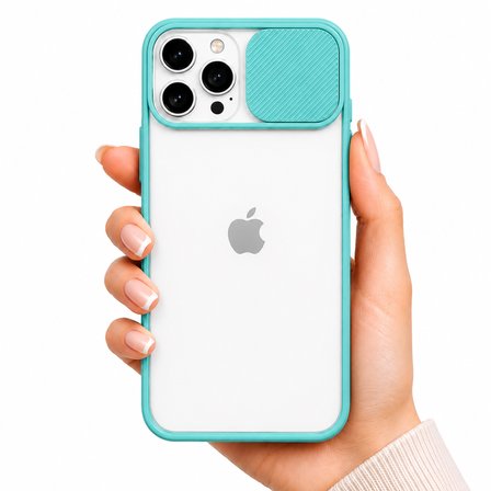 Apple iPhone 11 Pro Max Uyumlu Kılıf Sürgülü Kamera Korumalı Mat Lensi Telefon Kılıfı - Turkuaz