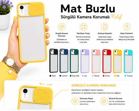 Apple iPhone XR 6.1 Uyumlu Kılıf Sürgülü Kamera Korumalı Mat Lensi Telefon Kılıfı - Turkuaz