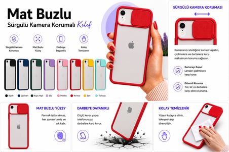 Apple iPhone XR 6.1 Uyumlu Kılıf Sürgülü Kamera Korumalı Mat Lensi Telefon Kılıfı - Turkuaz