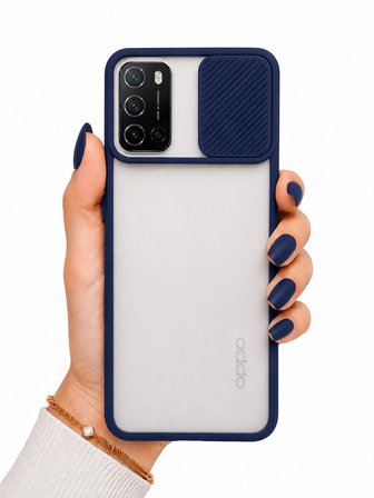 Oppo A72 Uyumlu Kılıf Sürgülü Kamera Korumalı Mat Lensi Telefon Kılıfı - Lacivert