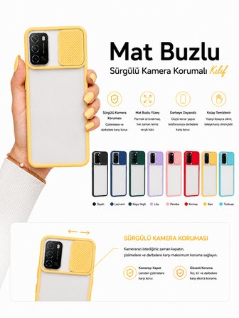 Oppo A72 Uyumlu Kılıf Sürgülü Kamera Korumalı Mat Lensi Telefon Kılıfı - Lacivert