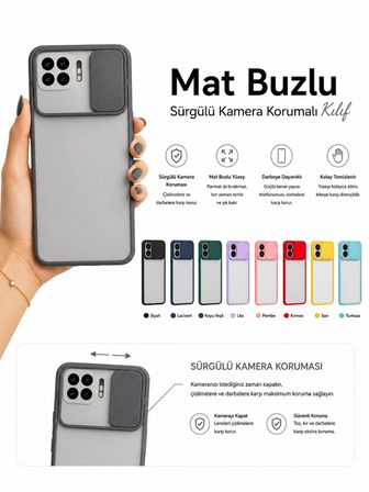 Oppo A73 Uyumlu Kılıf Sürgülü Kamera Korumalı Mat Lensi Telefon Kılıfı - Turkuaz