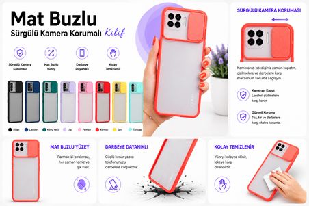 Oppo A73 Uyumlu Kılıf Sürgülü Kamera Korumalı Mat Lensi Telefon Kılıfı - Turkuaz