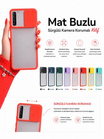Oppo A91 Uyumlu Kılıf Sürgülü Kamera Korumalı Mat Lensi Telefon Kılıfı - Kırmızı