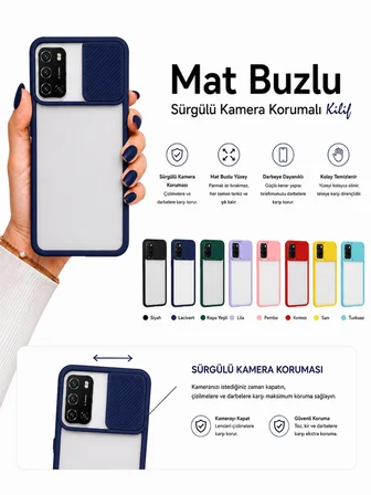 Oppo A92 Uyumlu Kılıf Sürgülü Kamera Korumalı Mat Lensi Telefon Kılıfı - Sarı