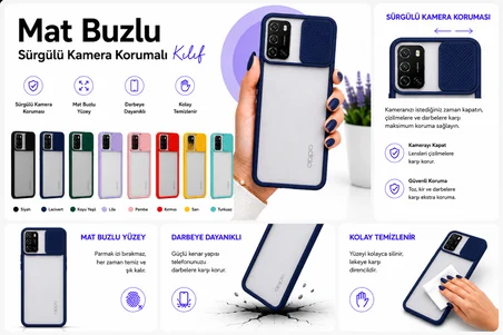 Oppo A92 Uyumlu Kılıf Sürgülü Kamera Korumalı Mat Lensi Telefon Kılıfı - Sarı