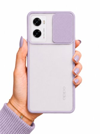 Oppo A96 4G Uyumlu Kılıf Sürgülü Kamera Korumalı Mat Lensi Telefon Kılıfı - Lila