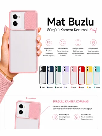 Oppo A96 4G Uyumlu Kılıf Sürgülü Kamera Korumalı Mat Lensi Telefon Kılıfı - Pembe Açık