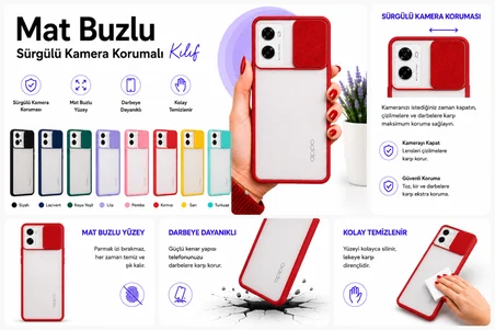 Oppo A96 4G Uyumlu Kılıf Sürgülü Kamera Korumalı Mat Lensi Telefon Kılıfı - Pembe Açık
