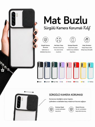 Oppo Reno 3 Uyumlu Kılıf Sürgülü Kamera Korumalı Mat Lensi Telefon Kılıfı - Lila