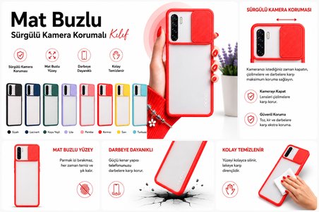 Oppo Reno 3 Uyumlu Kılıf Sürgülü Kamera Korumalı Mat Lensi Telefon Kılıfı - Lila