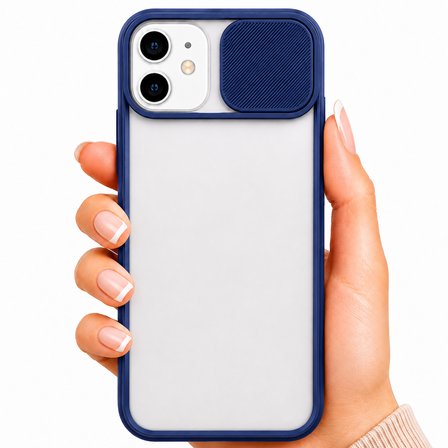 Apple iPhone 11 Uyumlu Kılıf Sürgülü Kamera Korumalı Mat Lensi Telefon Kılıfı - Lacivert