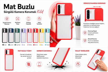 Oppo Reno 3 Uyumlu Kılıf Sürgülü Kamera Korumalı Mat Lensi Telefon Kılıfı - Sarı