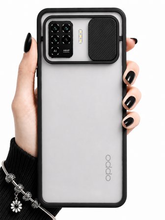 Oppo Reno 5 Lite Uyumlu Kılıf Sürgülü Kamera Korumalı Mat Lensi Telefon Kılıfı - Siyah