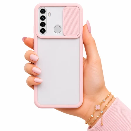Realme 6İ/C3/C3İ Uyumlu Kılıf Sürgülü Kamera Korumalı Mat Lensi Telefon Kılıfı - Pembe Açık
